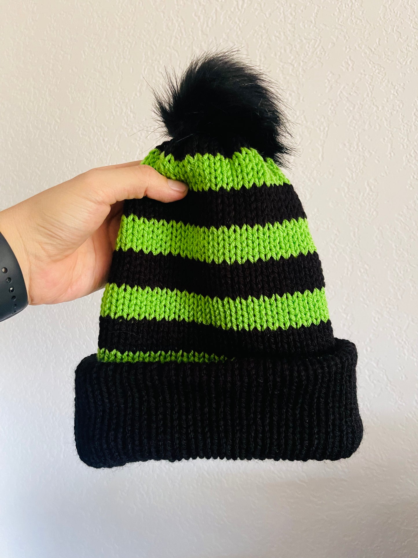 Beanie Green and Black￼ Striped (Halloween collection)